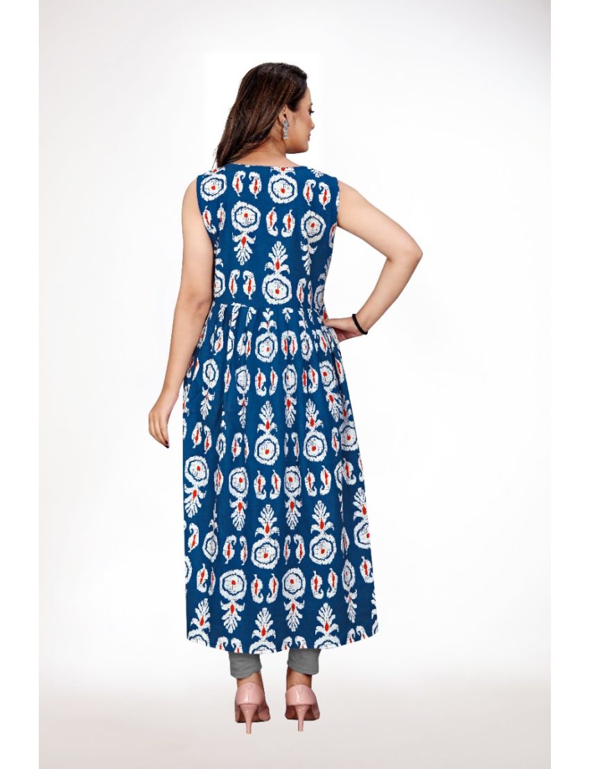 Blue Nyra Cut Pleated Sleeveless Straight Kurti