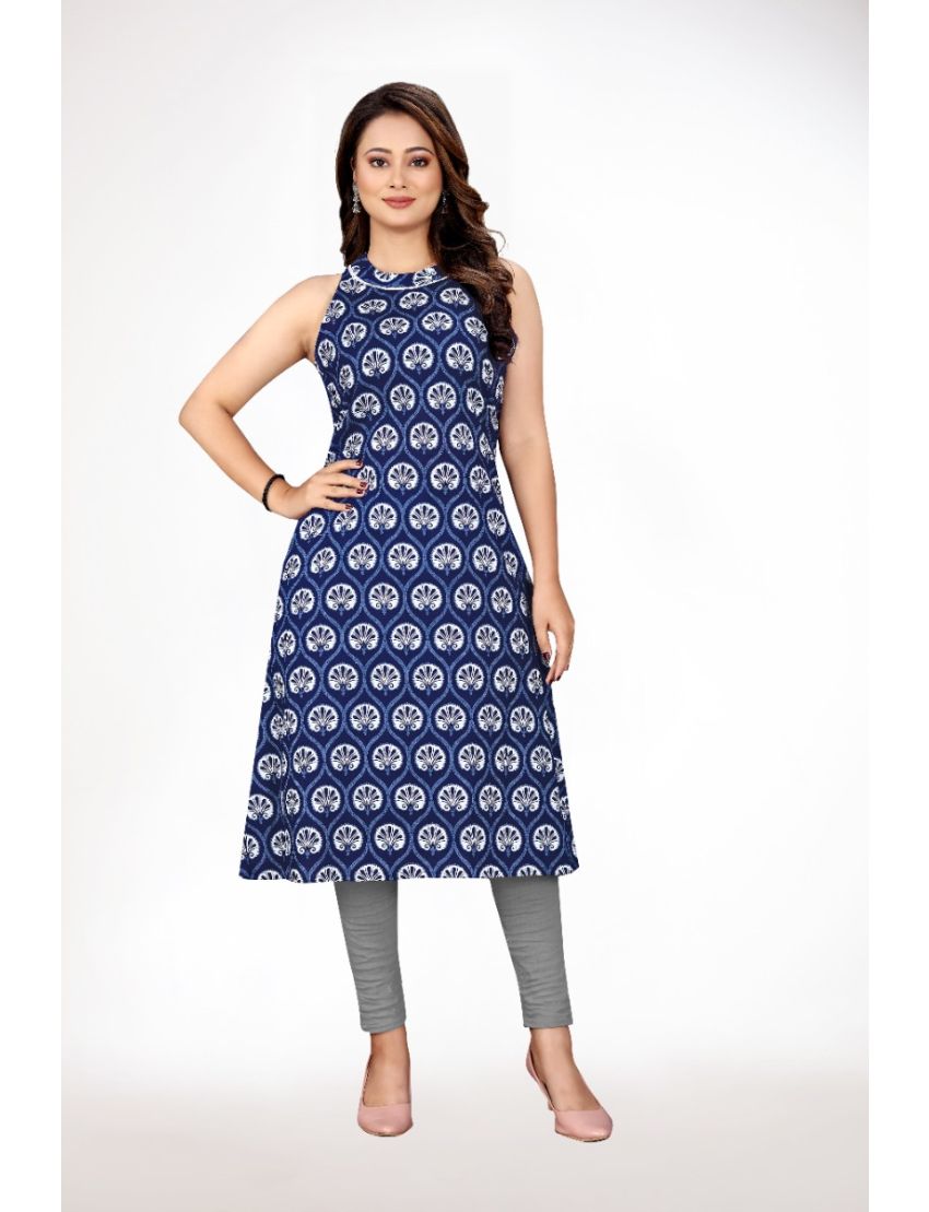 Blue Halter Neck Sleeveless Kurti