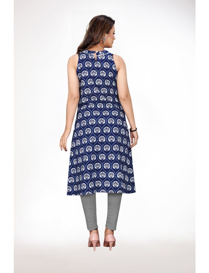 Blue Halter Neck Sleeveless Kurti
