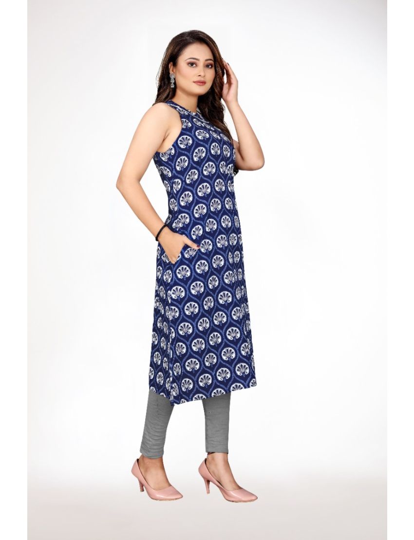 Blue Halter Neck Sleeveless Kurti