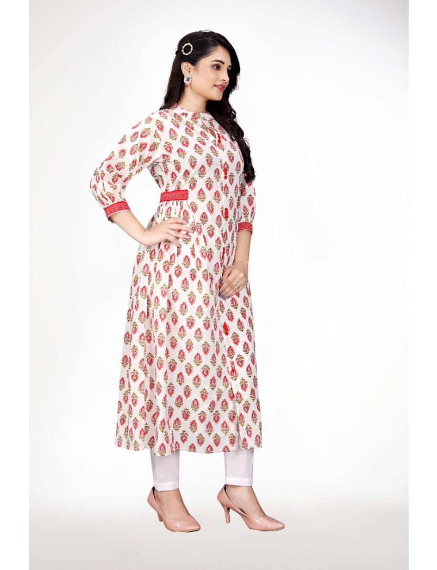 White  Anarkali With Stand Collar Kurti Pant