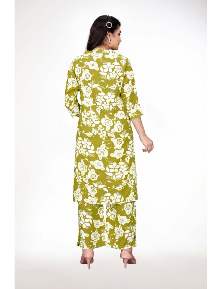 Green V-neck With Floral Print Cordset