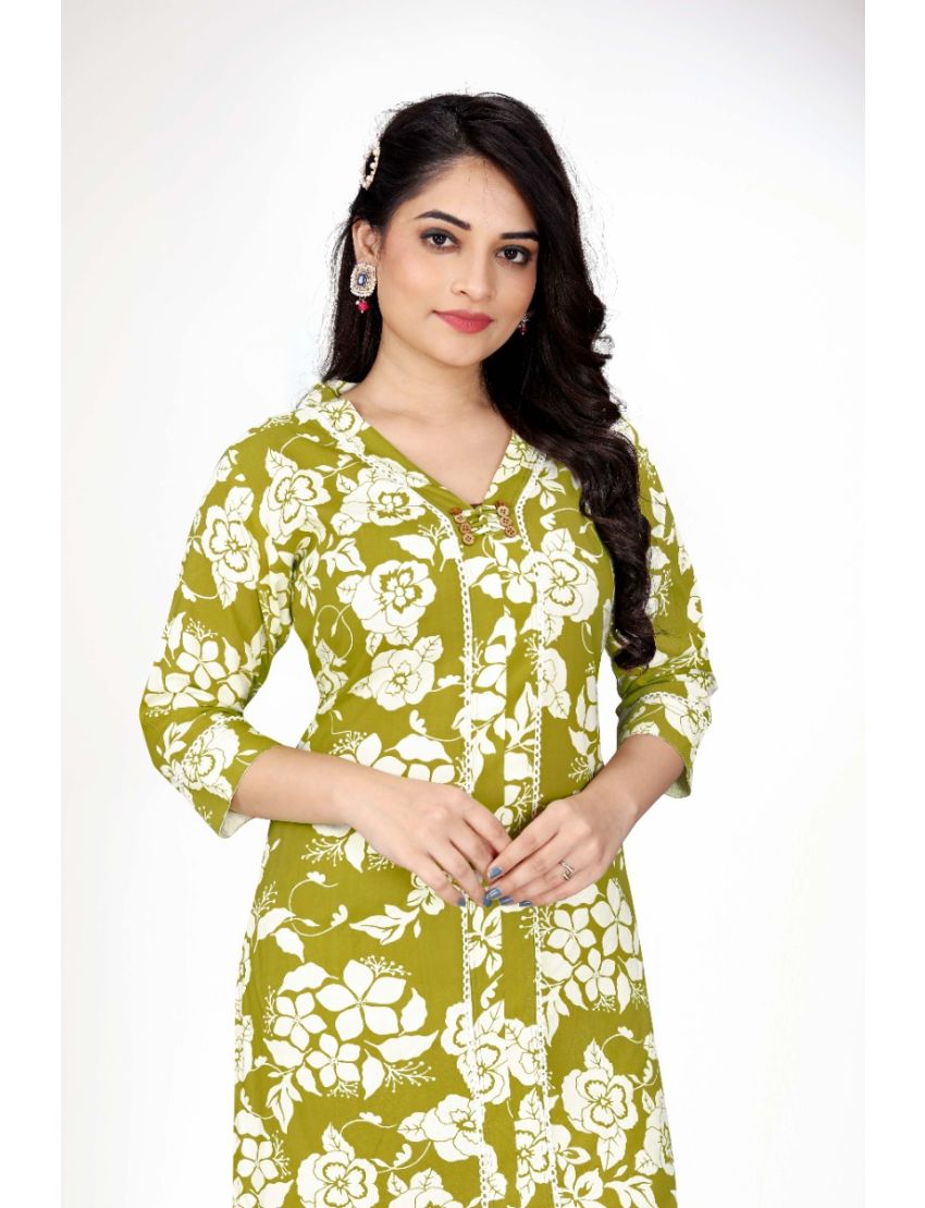 Green V-neck With Floral Print Cordset