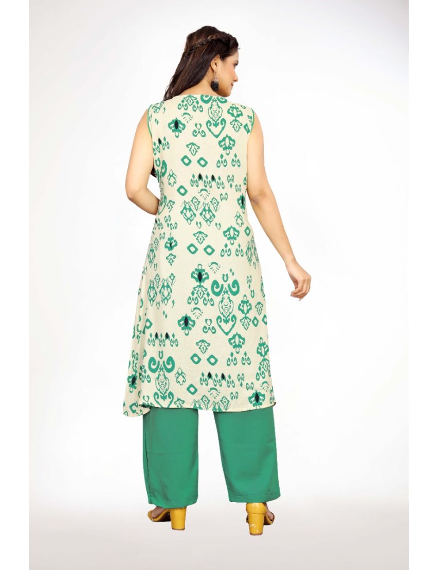 Cream rayon aline v-neck kuri pant