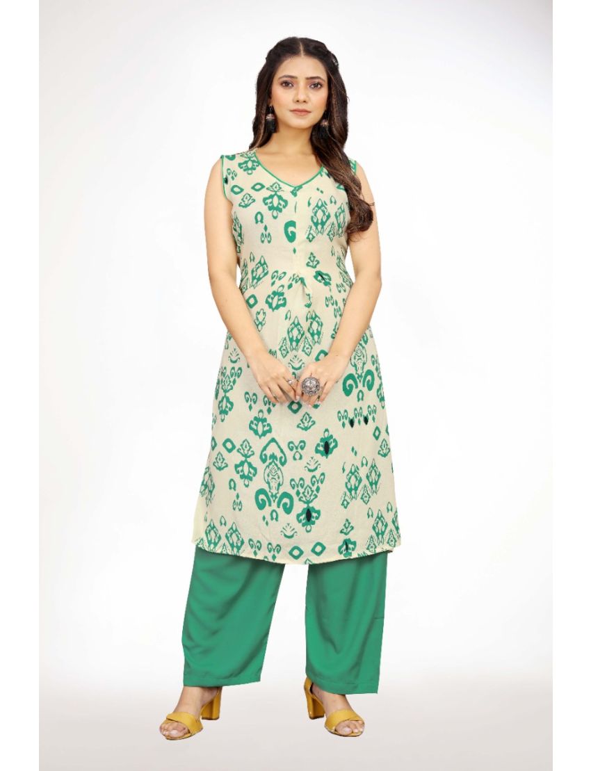 Cream rayon aline v-neck kuri pant