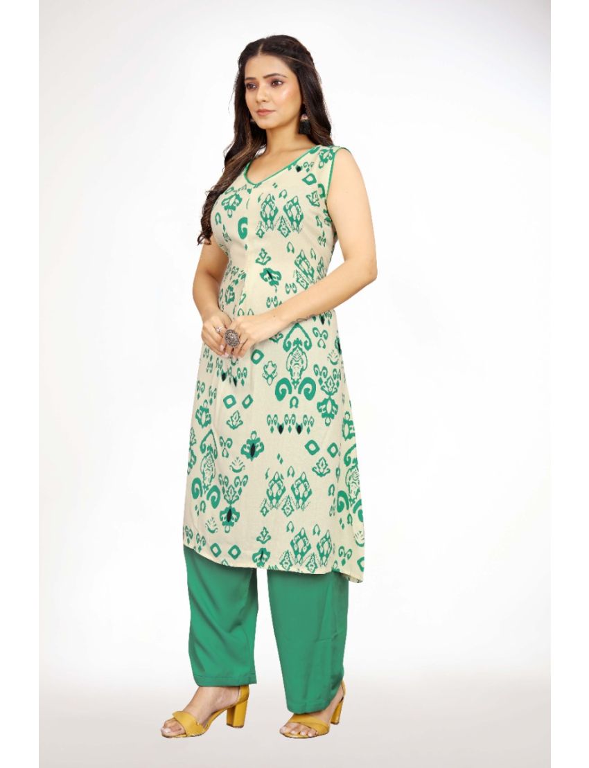 Cream rayon aline v-neck kuri pant