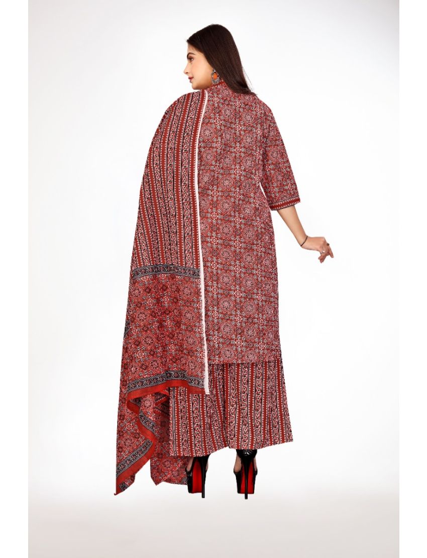 Maroon jaipur cotton straight kurti pant with dupatta
