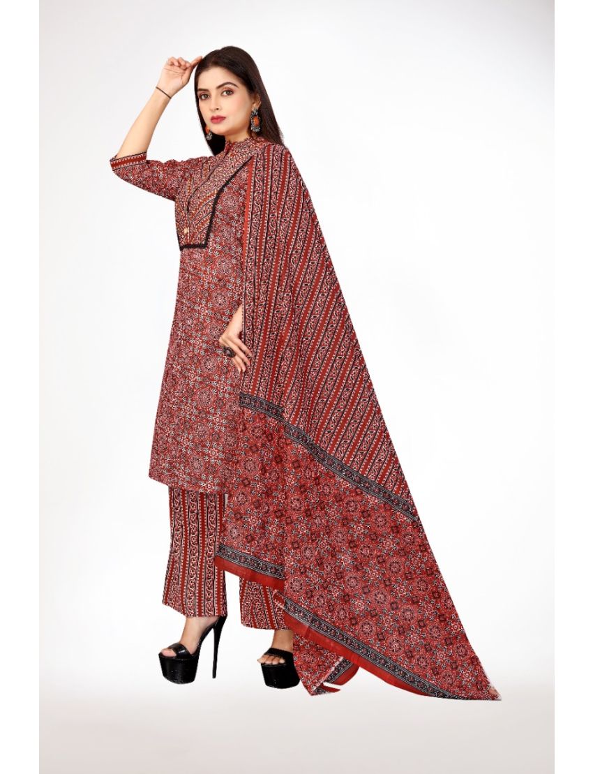 Maroon jaipur cotton straight kurti pant with dupatta