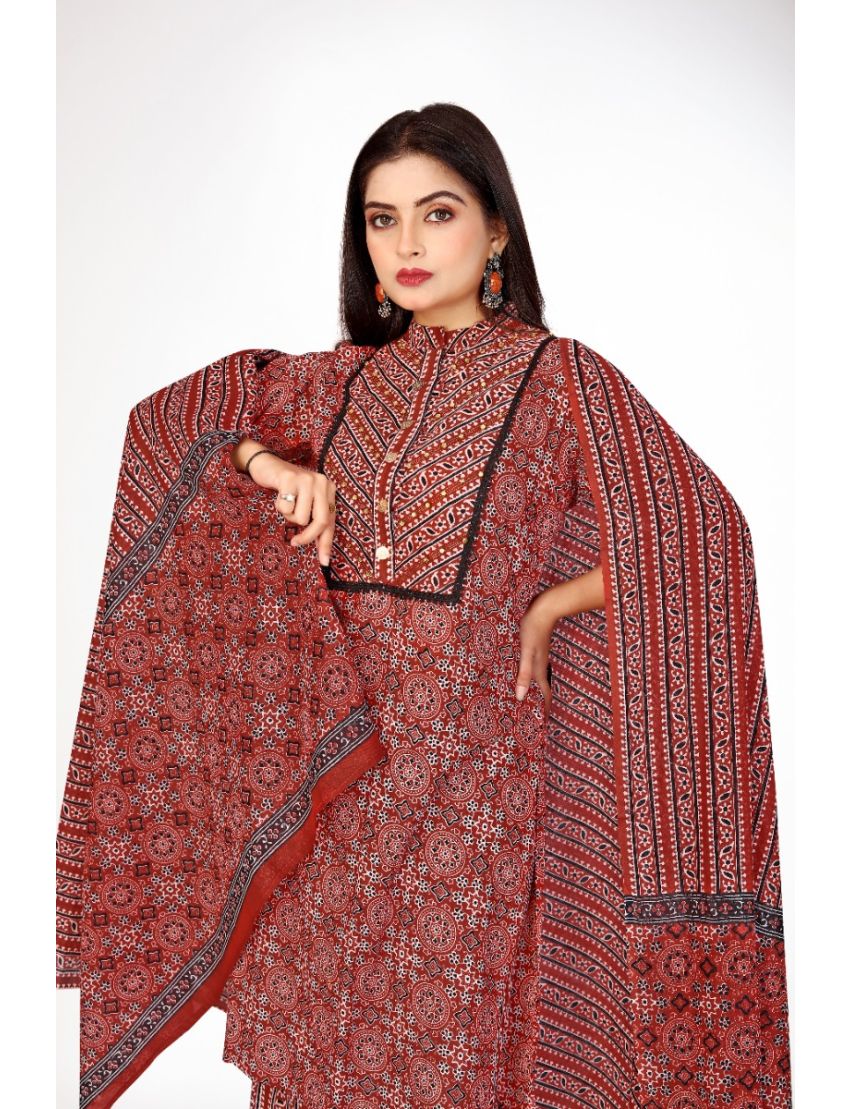 Maroon jaipur cotton straight kurti pant with dupatta