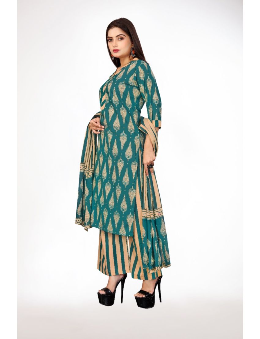 Teal jaipur cotton straight cut kurti pant with dupatta