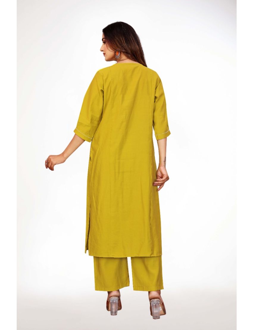 Green straight cut kurti pant with embroidery 