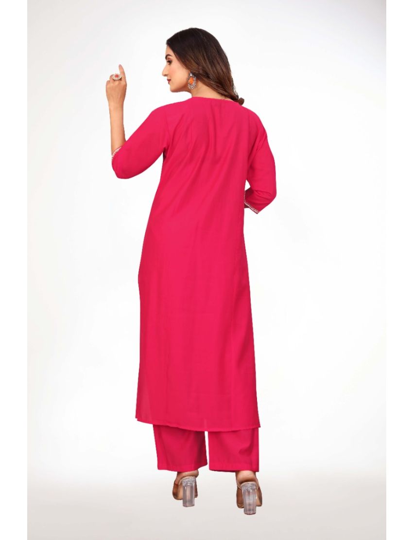 Pink straight cut kurti pant with embroidery 