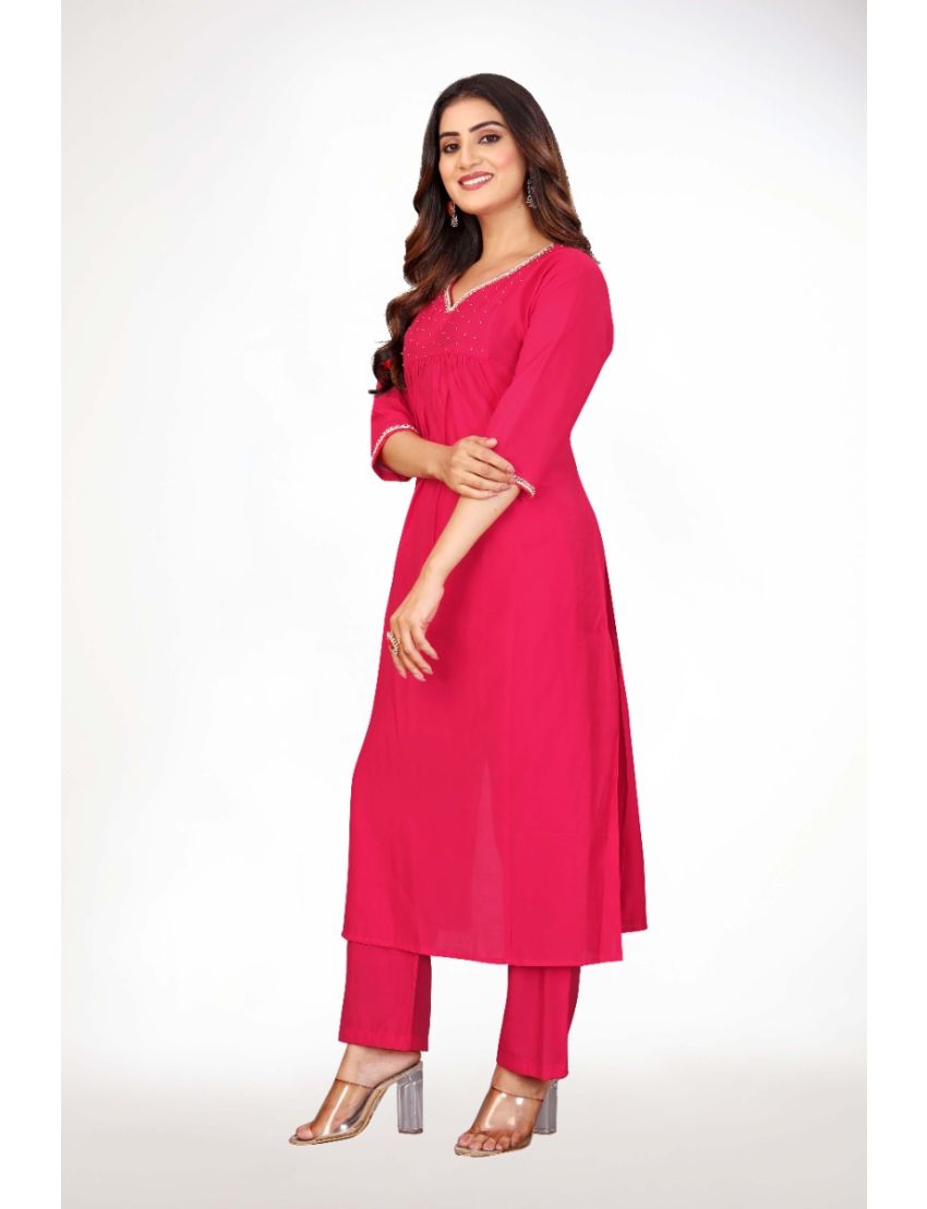 Pink straight cut kurti pant with embroidery 