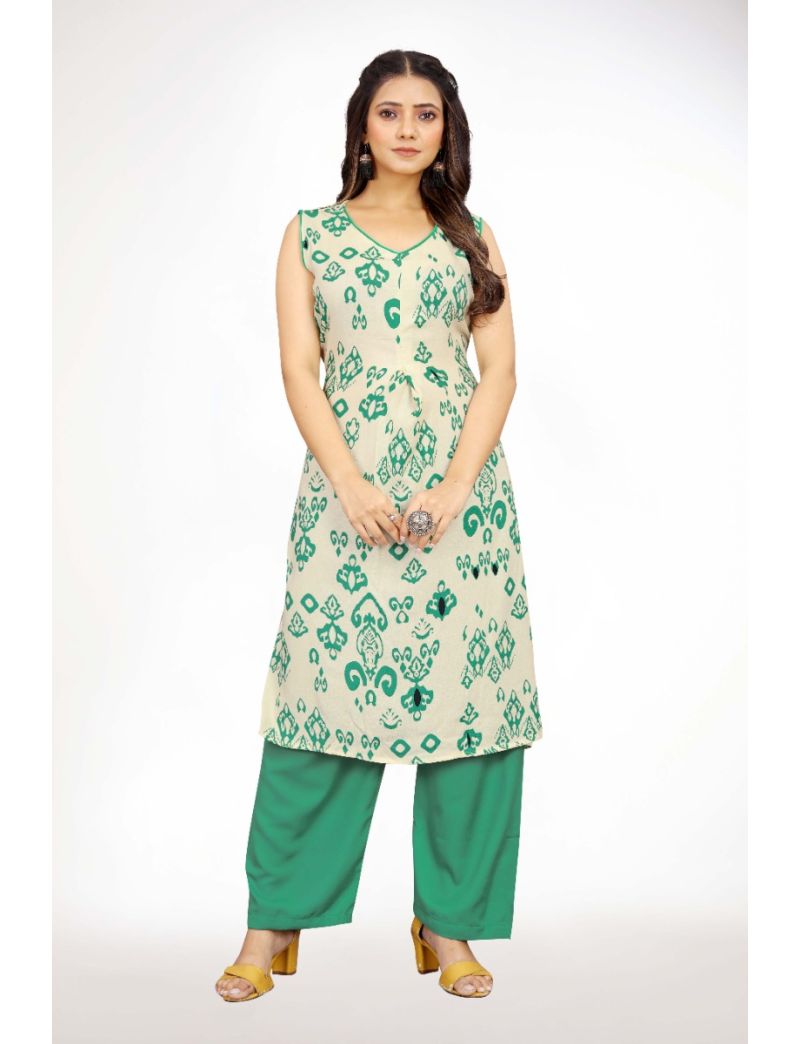 Cream rayon aline v-neck kuri pant