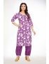 Purple jaipur cotton straight cut v-neck kurti pant