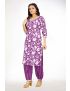 Purple jaipur cotton straight cut v-neck kurti pant