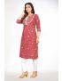 Red jaipur cotton straight cut with yoke & dori kurti pant
