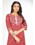 Red jaipur cotton straight cut with yoke & dori kurti pant