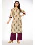 Cream rayon straight with stand collar kurti pant