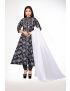 Black jaipur cotton anarkali kurti pant with dupatta