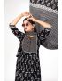 Black jaipur cotton anarkali kurti pant with dupatta floral print