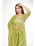 Green jaipur cotton anarkali kurti pant with dupatta