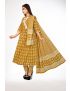 Yellow jaipur cotton anarkali kurti pant with dupatta