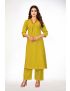 Green straight cut kurti pant with hand embroidery 