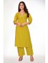 Green straight cut kurti pant with hand embroidery & pleated neck